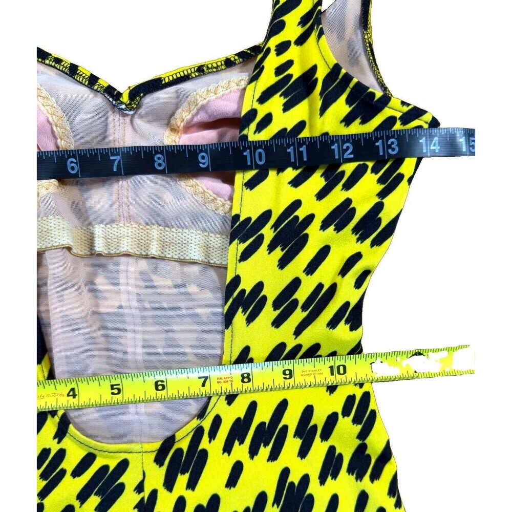 Vintage Catalina One Piece Swimsuit Sz 12 Yellow Black Abstract Ruched Made USA - Picture 7 of 10